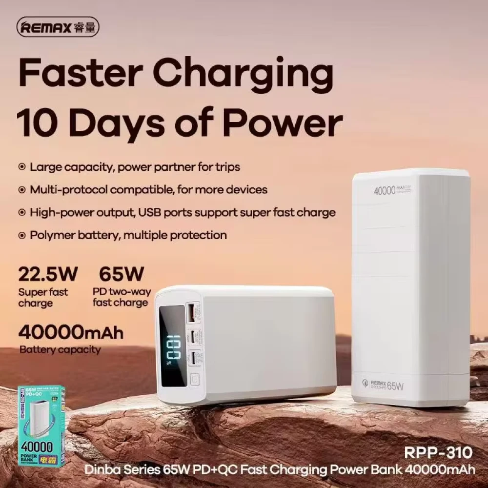 REMAX RPP-310 Dinba Series 65W PD + QC Fast Charging Power Bank 40000mAh