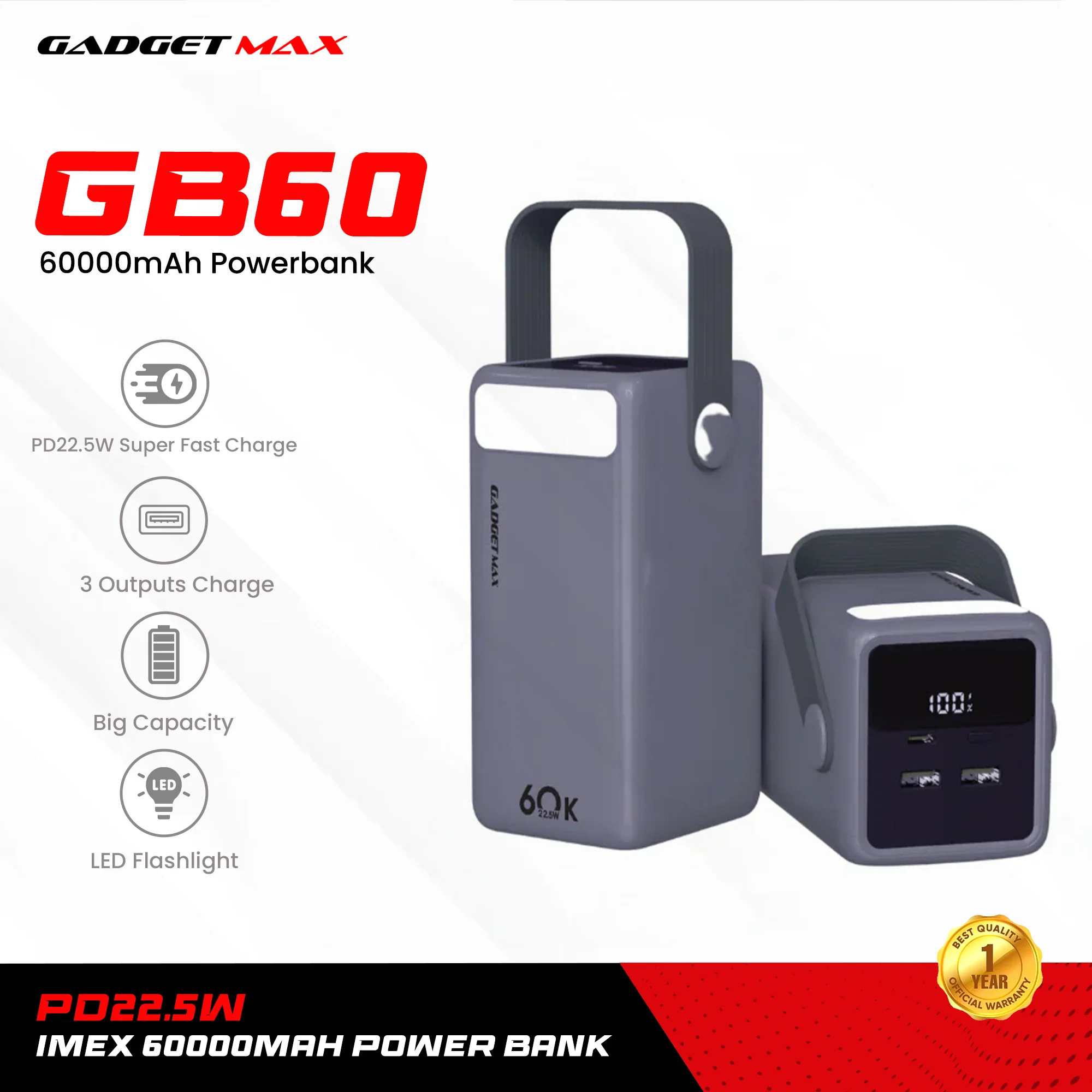 GADGET MAX GB60 60000MAH iMEX PD 22.5W POWER BANK