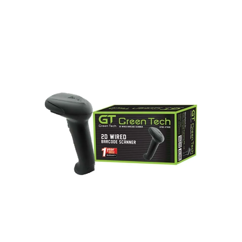 Green Tech GTBS-X760E 2D Barcode Scanner USB Wired Laser Barcode Scanner