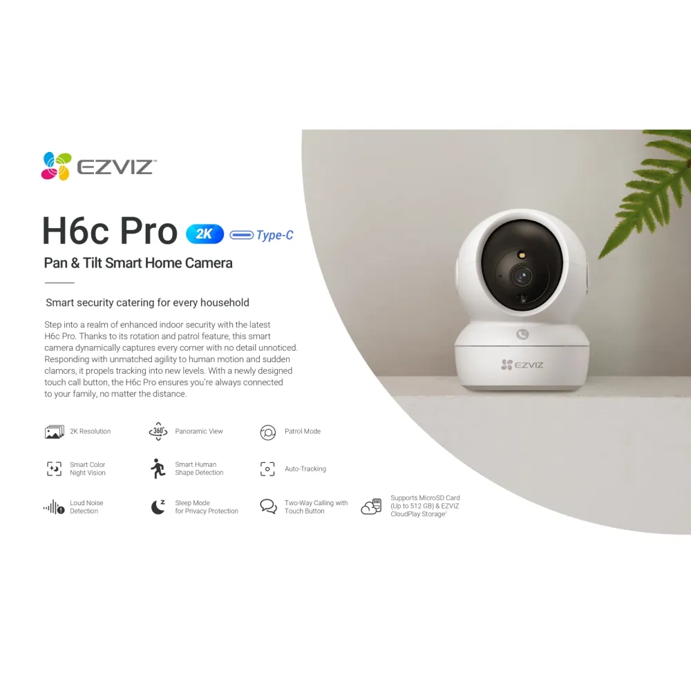 EZVIZ H6c Pro 2K Pan/Tilt Cam | 2K Clarity | Smart AI