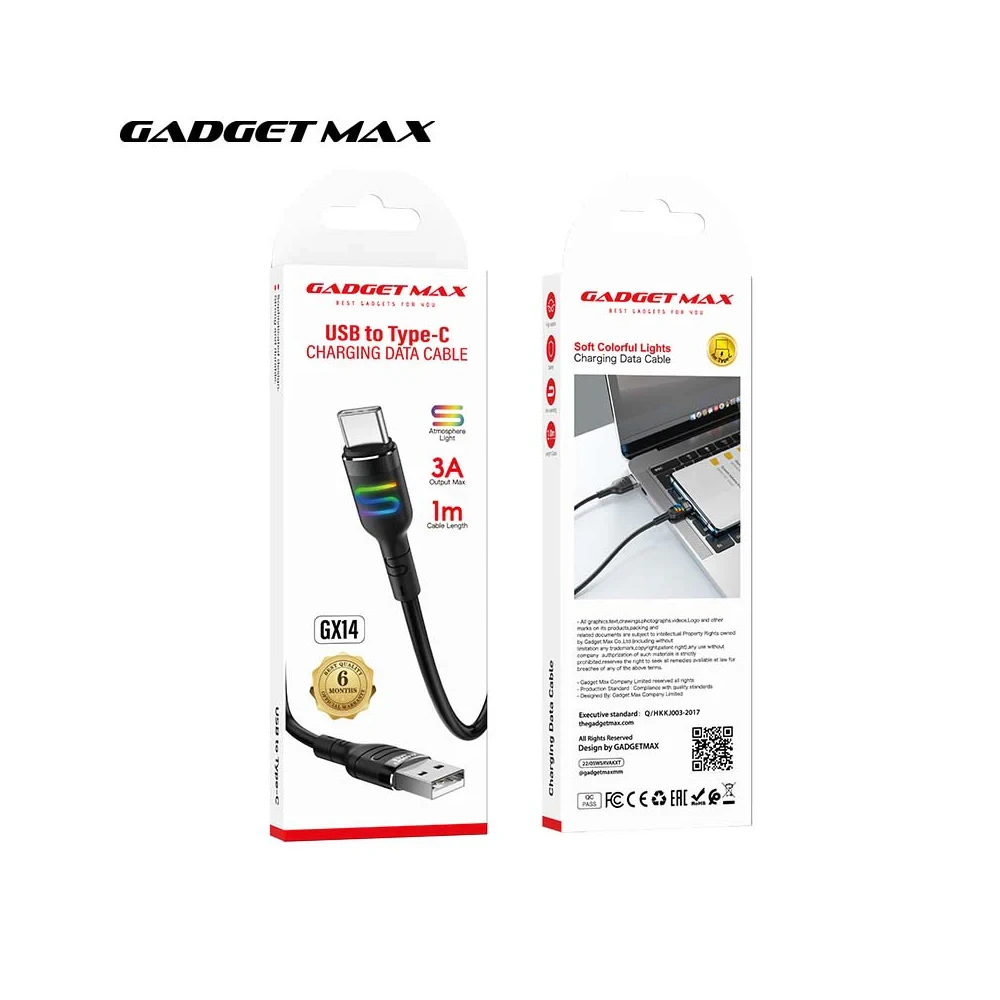 GADGET MAX GX14 DU18 S-SHAPE FAST USB Type-C  to USB Charging Data Cable