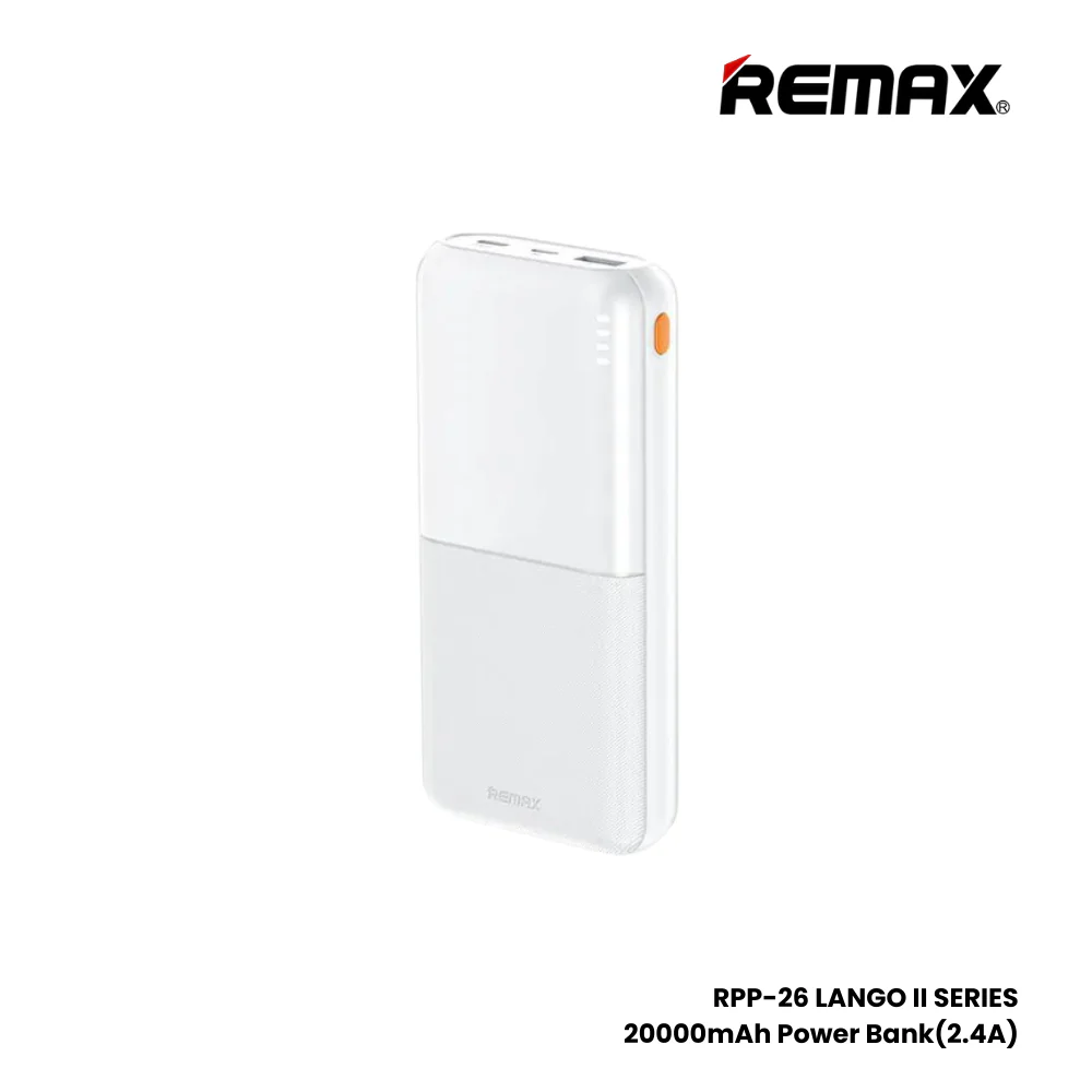 REMAX RPP-26 20000MAH LANGO II SERIES 2.4A FAST CHARGING POWER BANK (INPUT-TYPE-C/MICRO) (OUTPUT-USB/TYPE-C )