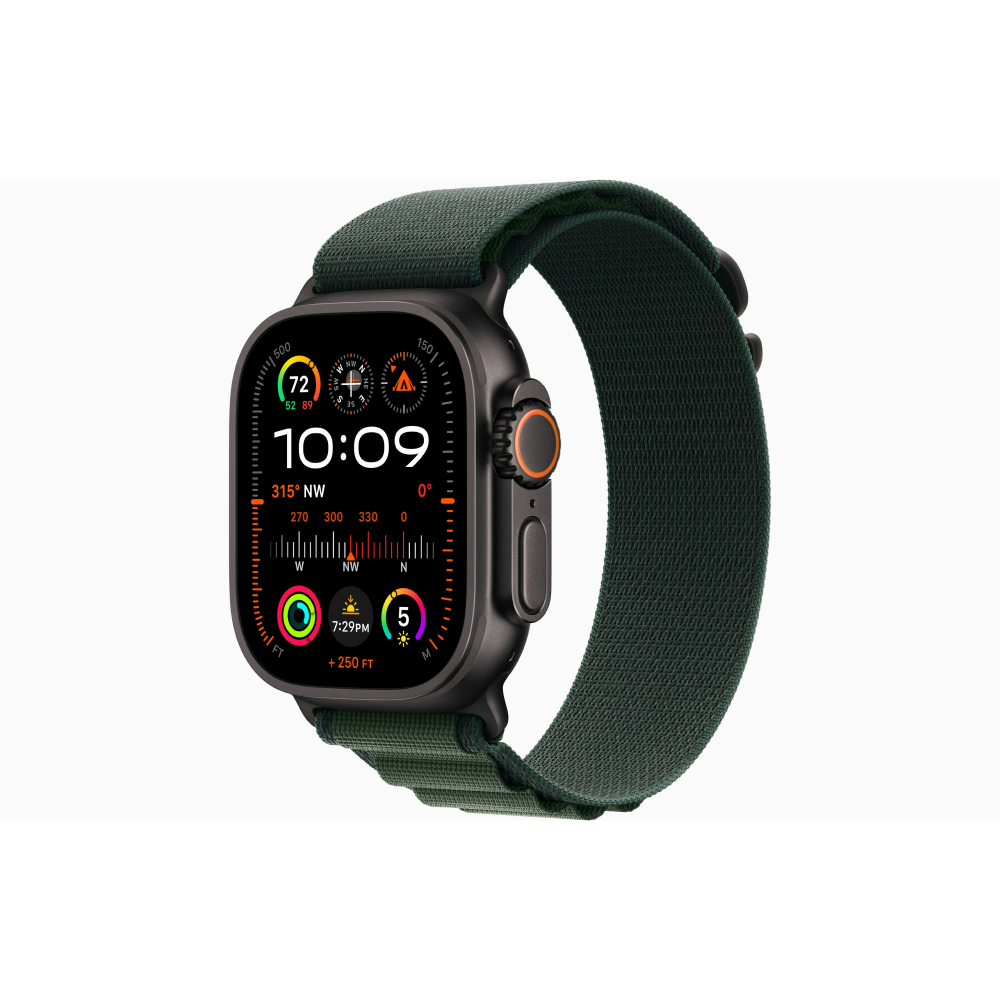 Apple Watch Utra 2 49mm Cellular + GPS - Black Titanium Case with Dark Green Alpine Loop - Medium