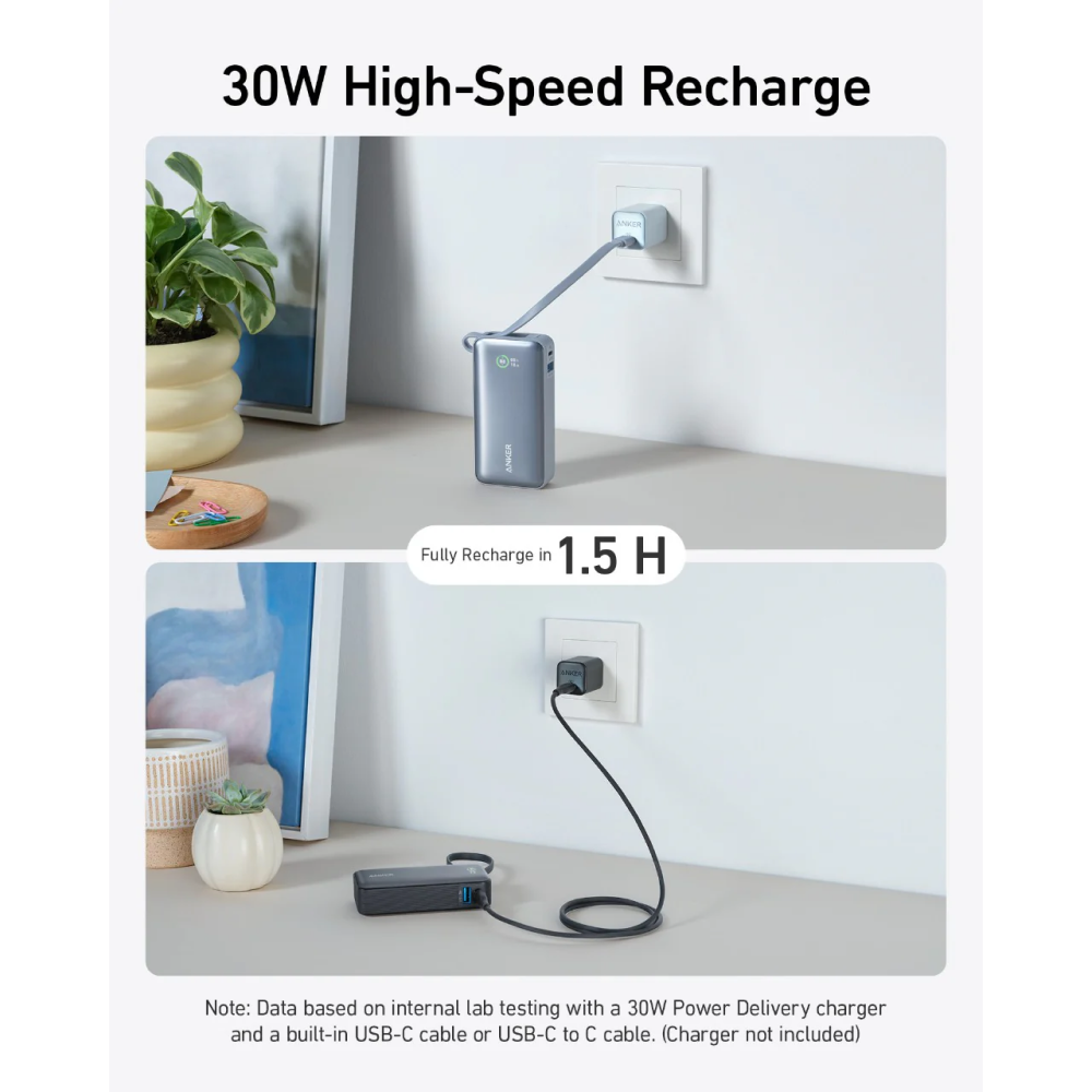 Anker Nano Power Bank (30W, Built-In USB-C Cable)