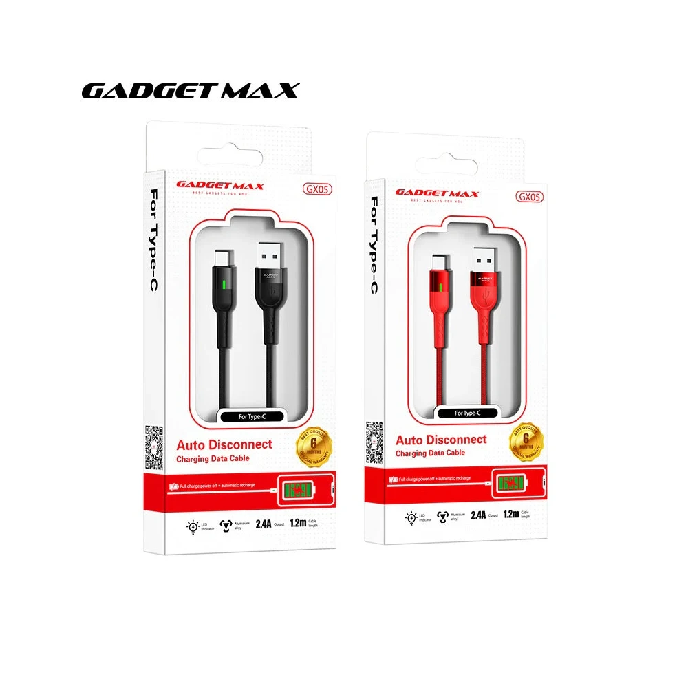 GADGET MAX GX05 USB Type-C  AUTO DISCONNECT DATA  Charging CABLE FOR (2.4A)(1.2M)