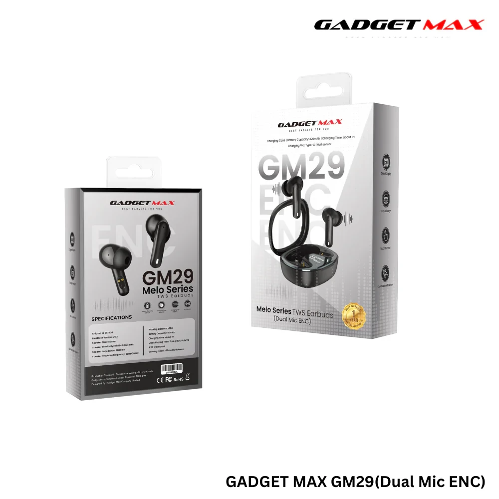 GADGET MAX GM29 Melo Series Bluetooth True Wireless Earbuds(Dual-Mic ENC) - Black