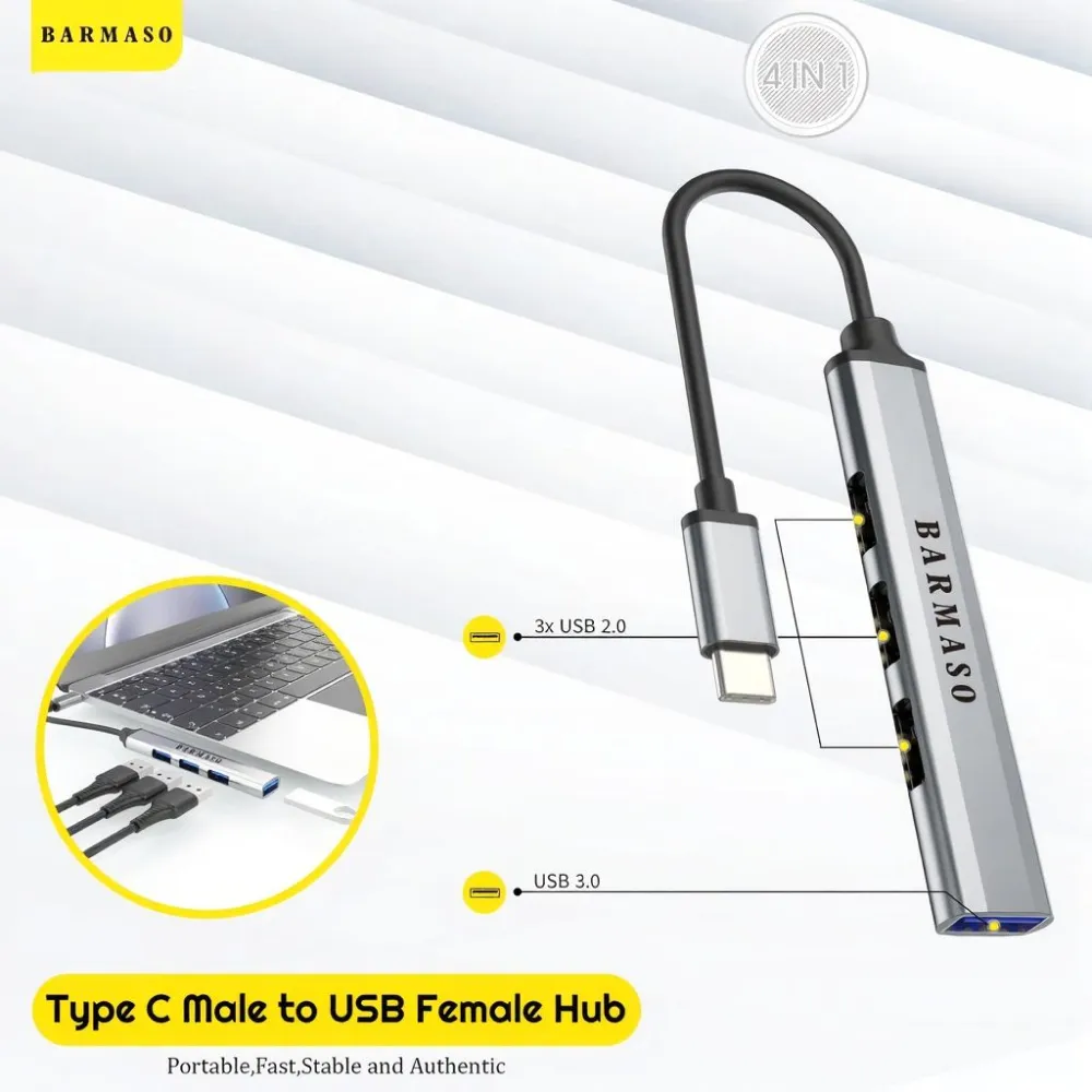 BARMASO 4-in-1 USB-C to USB Hub – 5Gbps High Speed HUB-08