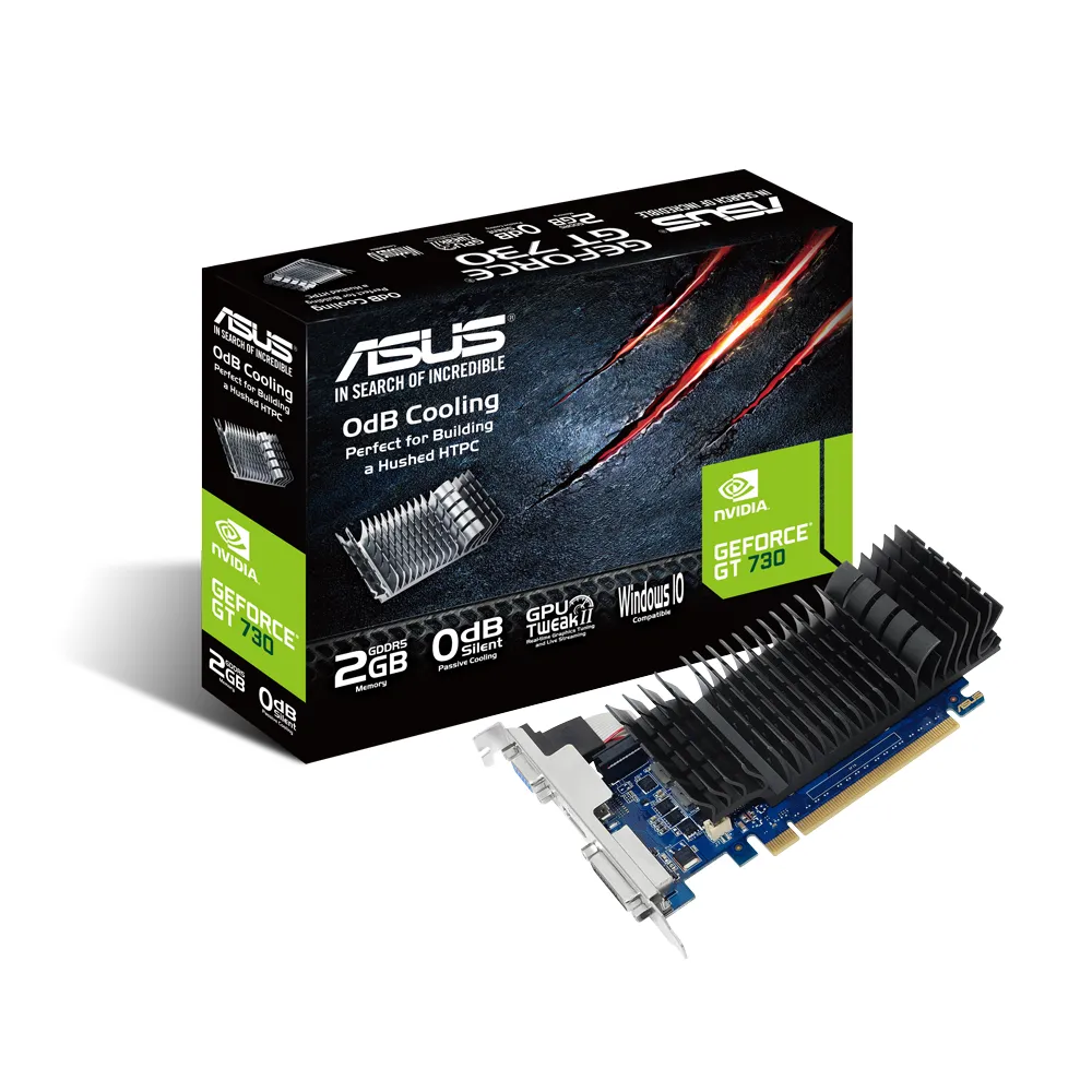 Asus GeForce GT 730 2GB GDDR5 Low Profile Graphics Card | Fanless Silent Cooling